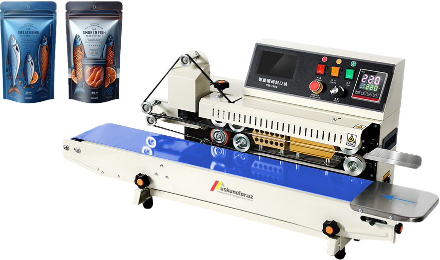 termoqadoqlash, muhrlash va kesish, POF, konveyer, sirkulyatsion termoqadoqlash, qutili choy qadoqlash, qutili kofe qadoqlash, gazli ichimlik qadoqlash, baklashka bloklash, shishani bloklash uskunasi, plyonka o'rash uskunasi, bloklash uskunasi, ruchnoy upakovka, ruchnoy qadoqlash